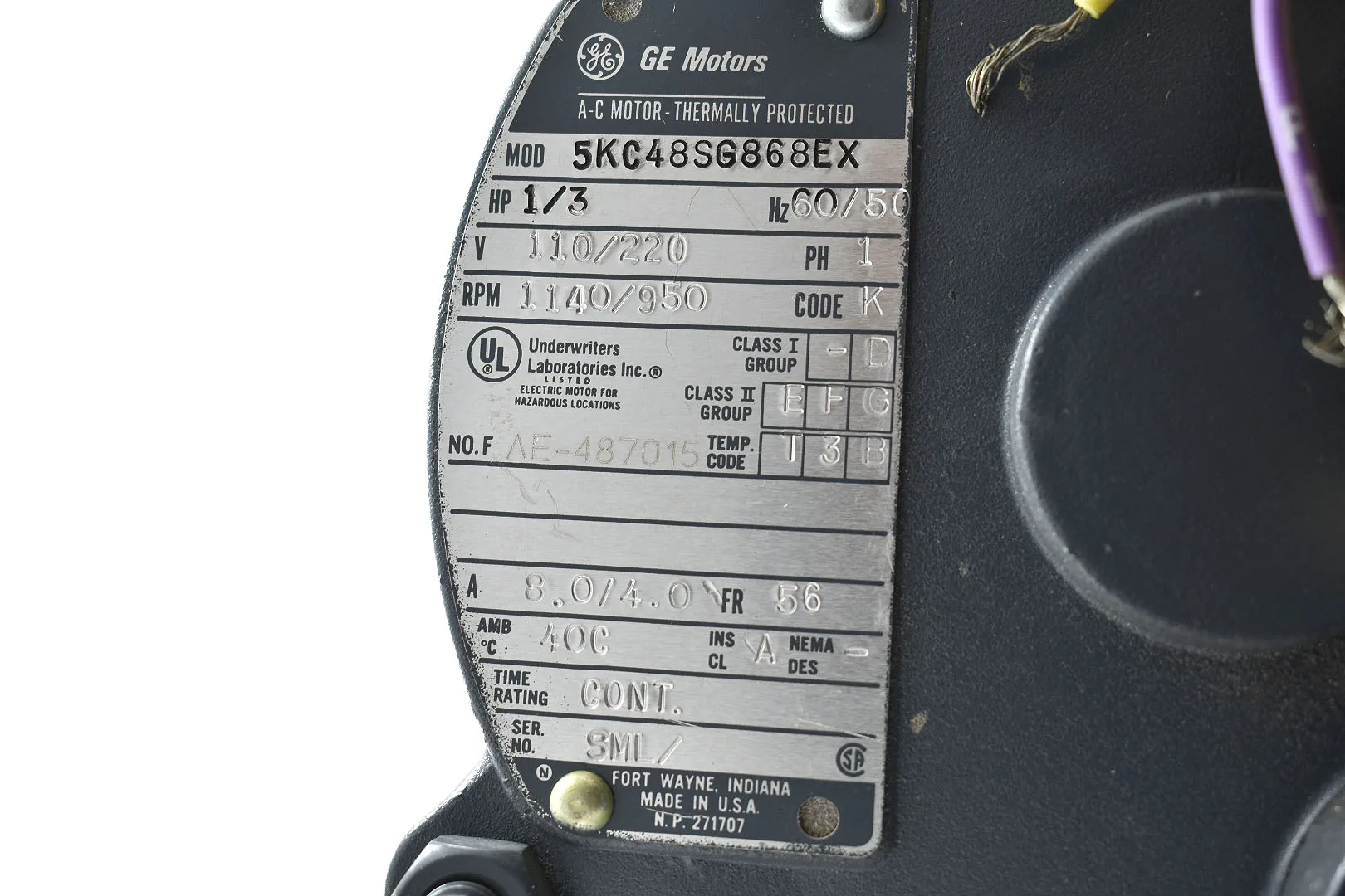 Motor eléctrico General Electric 5KC48SG868EX 1/3 HP 110/220v 950 RPM 1140 RPM - Imagen 4