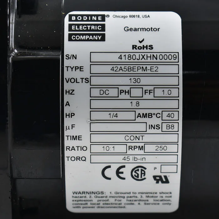 Motorreductor 1/4 HP 130V DC Bodine Electric 42A5BEPM-E2 - Imagen 3