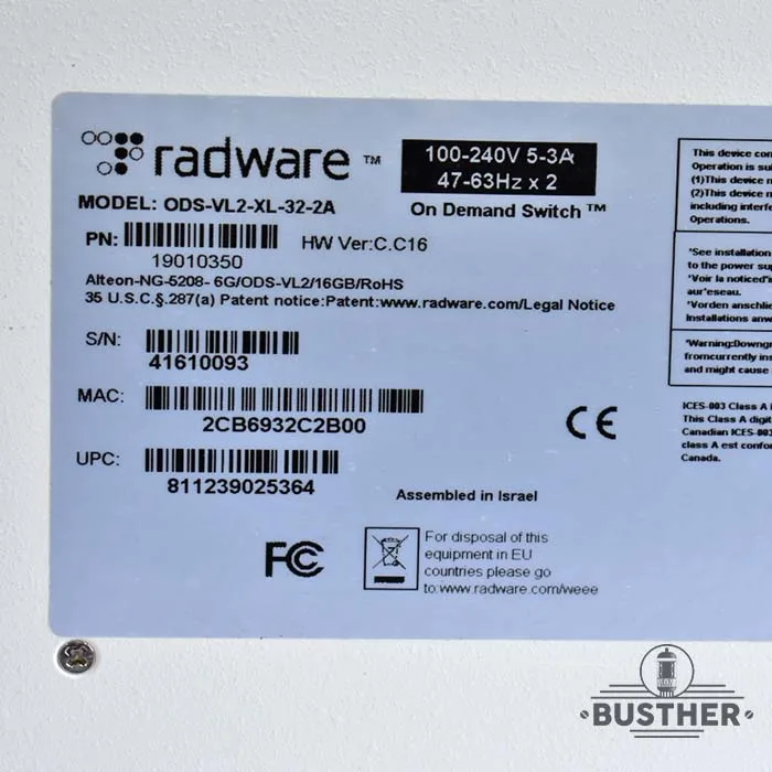 RADWARE ALTEON 5208 6G/ODS-VL2/16GB ODS-VL2-XL-32-2A